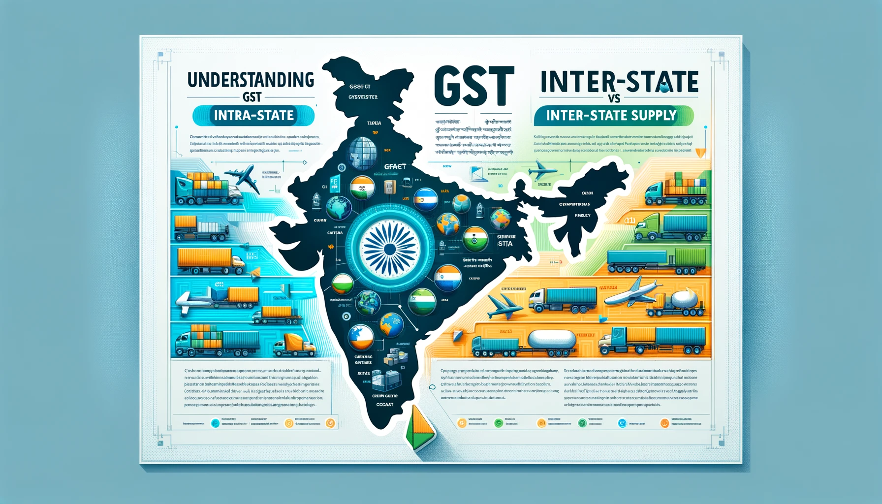 The image displays an informative banner for a blog post on GST in India, titled 